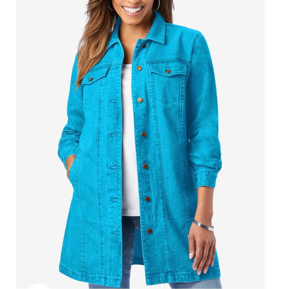 NWT Jessica London Long Denim Jacket - Ocean, 20W